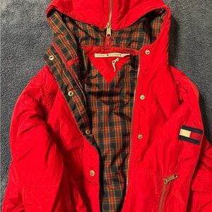 Vintage Y2K Tommy Hilfiger Red Plaid Lined Jacket with detailing
